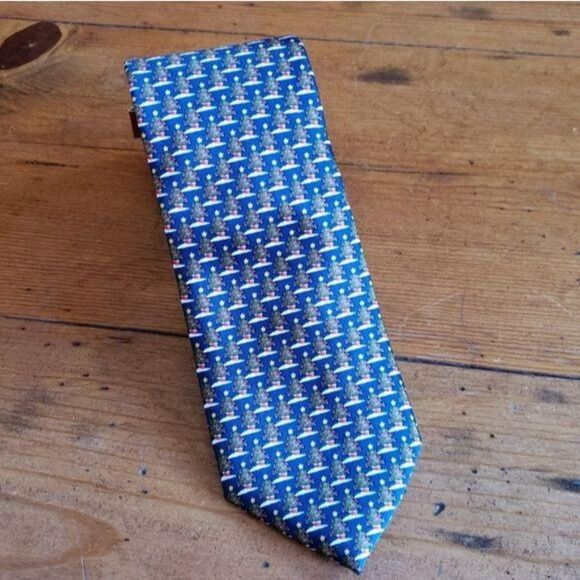 NWOT JOY Men's Christmas Tree Print Tie Blue - Picture 2 of 5